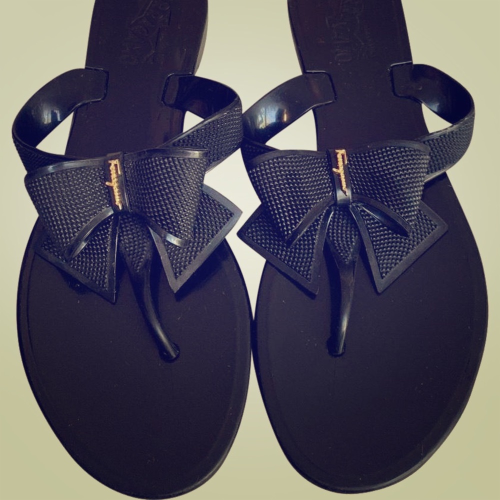 Salvatore Ferragamo Black Bow Sandals